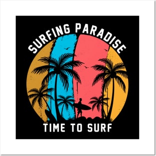 vintage Retro Style sunset Surfing paradise time to surf Posters and Art